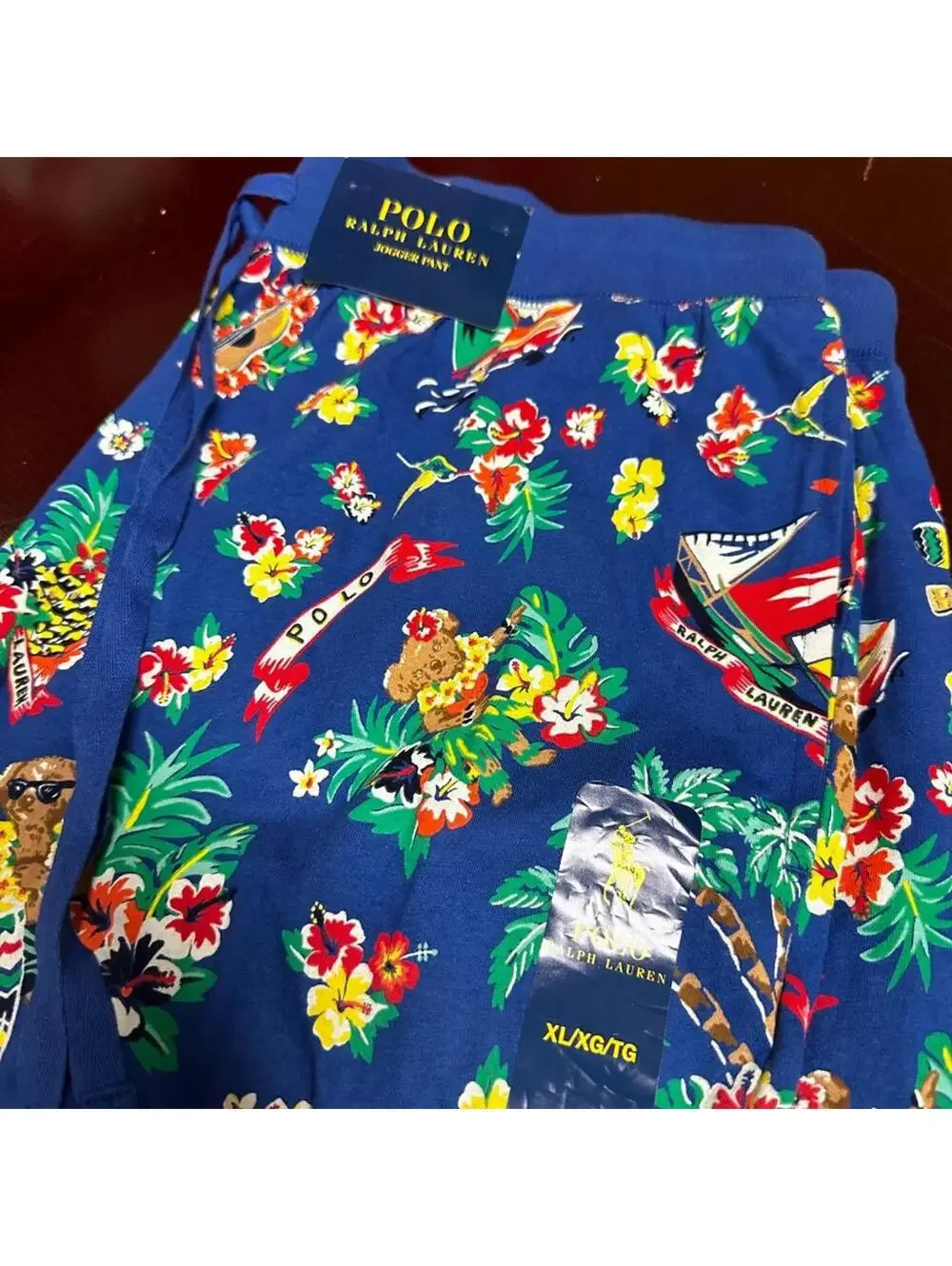 Polo Ralph Lauren Mens Blue All Over Print Bear Hawaiian Jogger Pants Size L